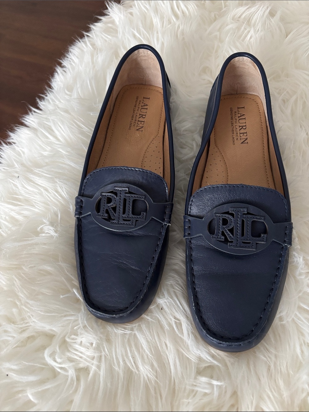 Lauren Ralph Lauren Navy Leather RLL Logo Loafers